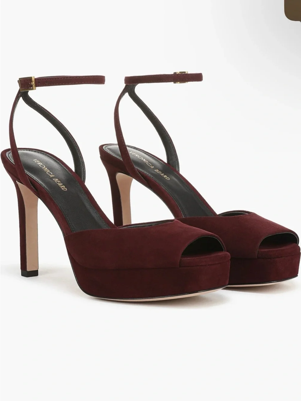 Veronica Beard Brianne Raisin Suede Platform Peep-Toe Ankle-Strap Heels NEW BOX